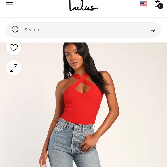 Lulus red ribbed cross front bodysuit - Picture 3 of 4